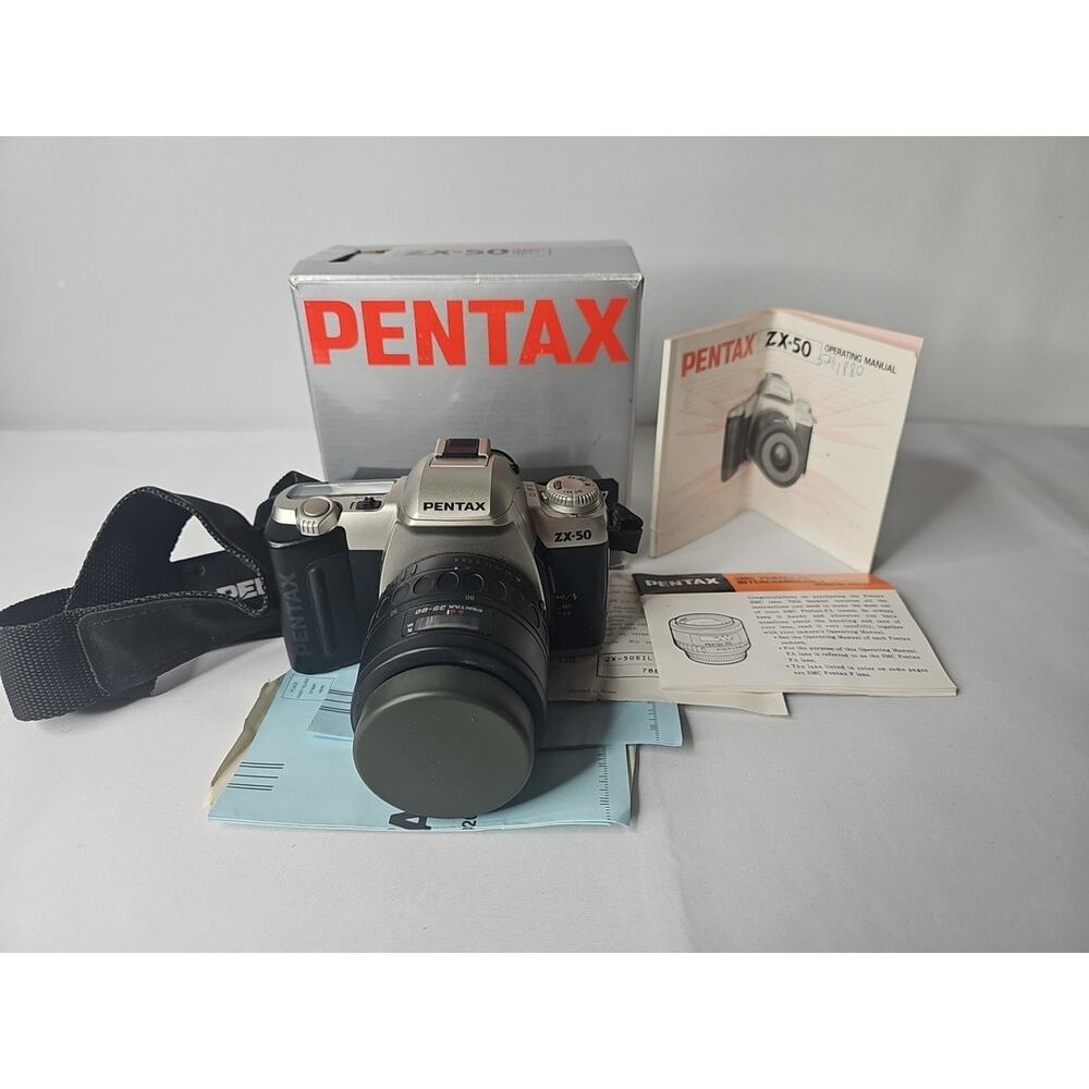 Pentax ZX-50 35mm SLR Film Camera with 35-80mm Lens and Original Box/Manuals